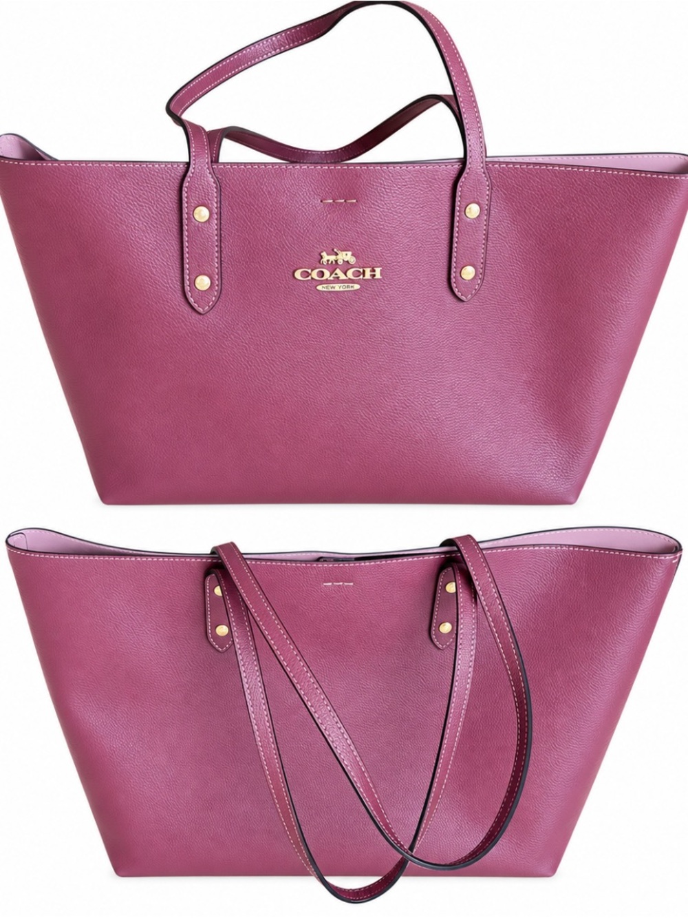 Coach Pebbled Leather Tote in Plum Pink